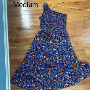 One-Shoulder Floral Maxi Dress in Blue
